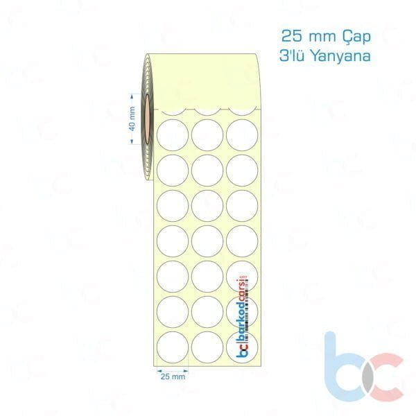 25 mm Çap 3'lü Yanyana Etiket (Kuşe, Vellum, Eko / Lamine Termal) Fiyatları