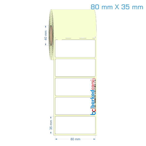 80x35 mm Etiket (Kuşe, Vellum, Eko / Lamine Termal) Fiyatları